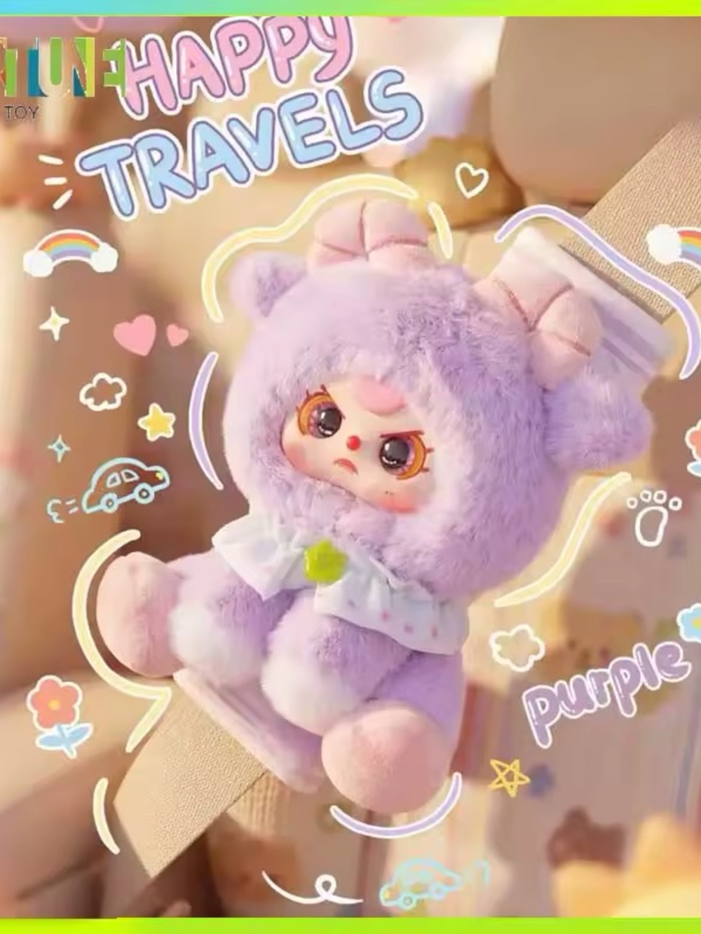 Baby Three Seatbelt PURPLE LAMB ๐ Plush Car Backpack Bag Blind Box Bb3 Velcro - Picture 9 of 9